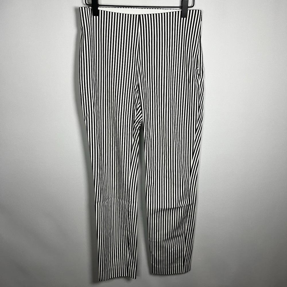 A New Day Pants Women Size 6 Stripe Straight Tapered Leg Side‎ Zip Elastic Waist